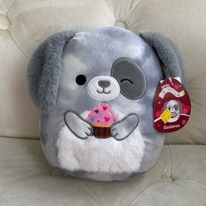 Squishmallows Gustavus, Gray and White Dog with Cupcake